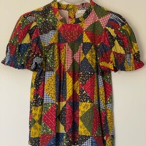Doen Multicolor Patchwork puff sleeve Top